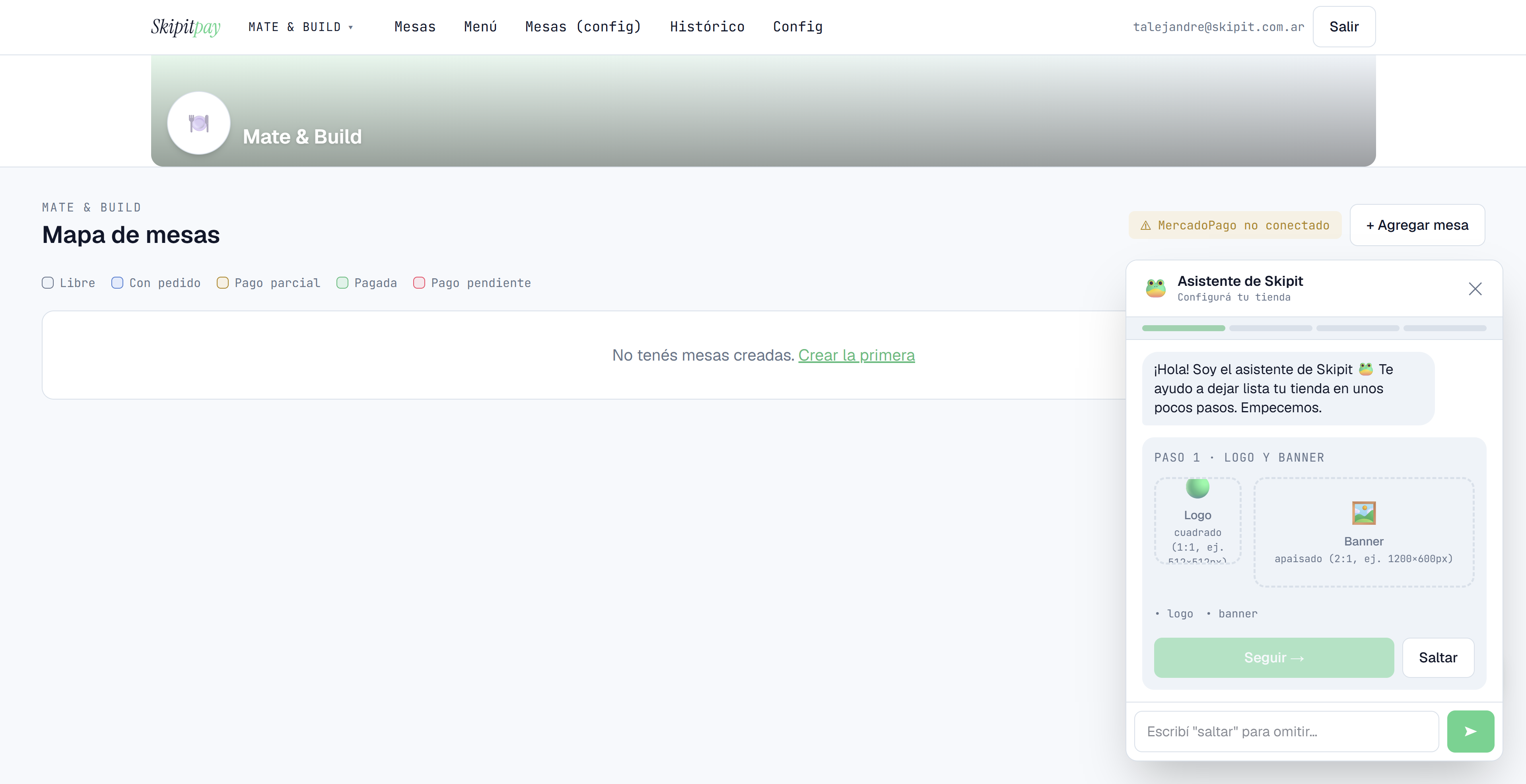 La rana de Skipit guiando el onboarding de un local nuevo dentro de Skipit Pay.